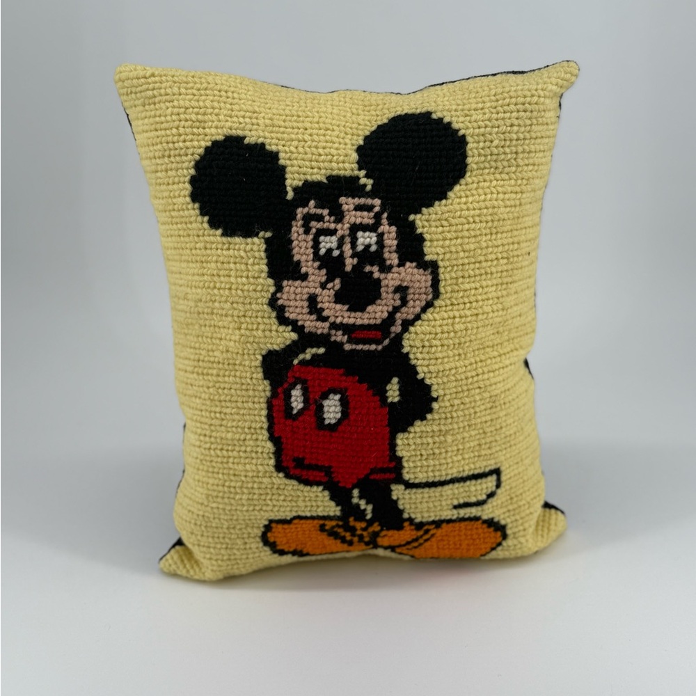 Vintage Mickey Mouse Yellow Needle Point Accent Pillow